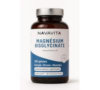 NAVAVITA Magnésium Bisglycinate + Taurine & Vitamine B6, Haute Teneur 300mg /j, 120 gélules, Combat la Fatigue et le Stress, Mieux Absorbé que le Magnesium Marin, Fabriqué en France
