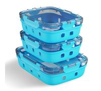 NAVERIT Récipients hermétiques pour aliments avec couvercle en silicone | Set de couvercles en verre et plastique | Boîte à déjeuner en verre (2 x 370 ml + 1 x 640 ml)