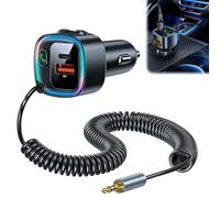 NAVESO Adaptateur Bluetooth Aux pour voiture USB C Aux Bluetooth 5.4 Adaptateur allume-cigare de voiture avec câble spirale jack 3,5 mm, chargeur rapide de voiture avec PD 30 W et QC 12 W
