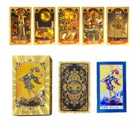NAVESO Jeux De Tarot, 78+2 Carte Tarot, Tarot De Marseille avec Guide(Anglais), Tarot Divinatoire, Jeu De Tarot 78 Cartes A Jouer Imperméable & sans Plis, pour Débutants (Gold)