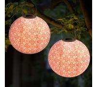 NAVESO Lanternes Led Solar, 2 Pièces 25cm Rétro Solaire Lanterne Suspendue, Lanternes Extérieures Résistant aux Intempéries, Lanterne De Jardin En Nylon