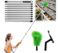 NAVESO Outils de nettoyage de gouttière 2 en 1, 3,9 m, brosse de nettoyage de gouttière télescopique avec 10 tiges extensibles, brosse de gouttière et pelle à feuilles, nettoyeur de gouttière pour