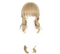 Navia Perruque de cosplay en lin doré avec frange - Cheveux synthétiques longs et ondulés - Pour cosplay de personnage de Comic-Con - Très doux et lisse - Facile à coiffer
