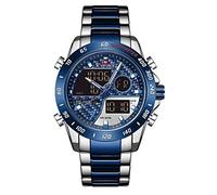 NAVIFORCE Montre à quartz analogique numérique multifonction pour homme avec chronographe, double fuseau horaire, fonction snooze SIG, S/BE-BE, M, Montre à quartz, chronographe, numérique