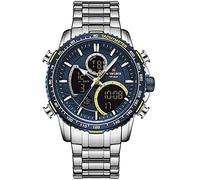 NAVIFORCE Montre à quartz analogique numérique pour homme de luxe en acier inoxydable étanche Montre tendance d'affaires chronographe militaire multifonctionnelle, argenté et bleu., Bracelet