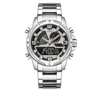 Naviforce Montre analogique et numérique de Luxe en Acier Inoxydable pour Homme - Étanche - pour Sport de Plein air - Argenté