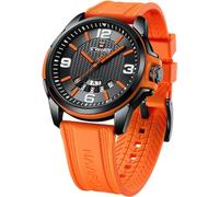 Naviforce - Montre-Bracelet à Quartz analogique étanche, pour étudiants, garçons et Hommes, Bracelet en Silicone, Date-Semaine (Orange)