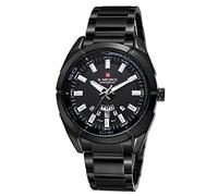 NAVIFORCE Montre-bracelet analogique de sport militaire en acier inoxydable pour homme Noir, Sangle