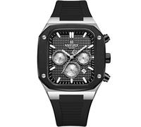 NAVIFORCE Montre carrée pour homme, chronographe analogique, calendrier, montre à quartz étanche pour homme, bracelet en silicone, noir/argenté, Moderne