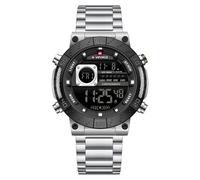Naviforce Montre chronographe à Quartz de Luxe pour Homme - Bracelet en Acier Inoxydable - Étanche - Affichage Automatique du Jour et de la Date, Bleu/Noir (Silver)