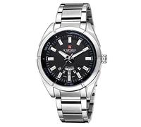 NAVIFORCE Montre de sport à quartz étanche pour homme avec bracelet en cuir et date, noir/argenté, Robe