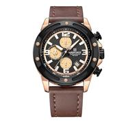 NAVIFORCE Montre de sport analogique à quartz pour homme, chronographe, bracelet en cuir, doré