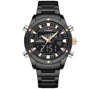 NAVIFORCE Montre de sport analogique et numérique LED pour homme en acier avec date et semaine, Noir , Classique