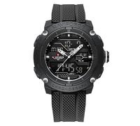 NAVIFORCE Montre de sport étanche 5 ATM pour homme avec bracelet en silicone à quartz analogique et numérique, réveil, chronographe, montre-bracelet lumineuse, noir, Sport