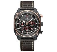 NAVIFORCE Montre de sport militaire carrée pour homme avec grand cadran étanche, chronographe, aiguilles lumineuses, bracelet en cuir, marron foncé, Sport