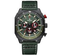 NAVIFORCE Montre de sport militaire carrée pour homme avec grand cadran étanche, chronographe, aiguilles lumineuses, bracelet en cuir, Noir