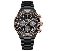 NAVIFORCE Montre de sport pour homme à énergie solaire avec chronographe et aiguilles lumineuses 12/24 heures, bracelet en acier inoxydable, étanche 3 ATM, Noir , Bracelet