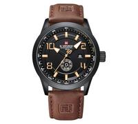 NAVIFORCE Montre de sport pour homme avec bracelet en cuir étanche à quartz analogique facile à lire avec date automatique, jaune, Sport