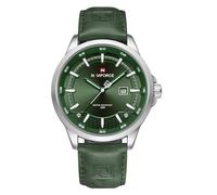 NAVIFORCE Montre minimaliste étanche à quartz pour homme avec bracelet en cuir et date automatique, Argenté/vert, Tendance