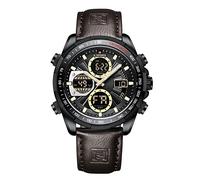NAVIFORCE Montre numérique de luxe pour homme - En cuir - Analogique - Étanche - Tendance - Chronographe - Militaire - Multifonctionnel, Noir , Sangle