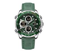 NAVIFORCE Montre numérique de luxe pour homme - En cuir - Analogique - Étanche - Tendance - Chronographe - Militaire - Multifonctionnel, Argenté., Sangle