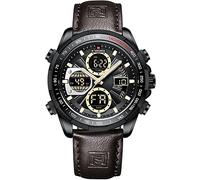 NAVIFORCE Montre numérique militaire pour homme - Montre à quartz analogique étanche - Multifonctionnelle - Bracelet en cuir, Noir , Sangle