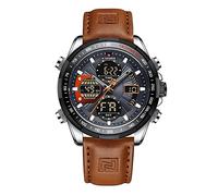 Naviforce Montres numériques militaires pour hommes Montre analogique à quartz étanche Montre de sport multifonctionnelle en cuir, Silver Gray, numérique