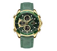 Naviforce Montres numériques militaires pour hommes Montre analogique à quartz étanche Montre de sport multifonctionnelle en cuir, Gold Green, Mode