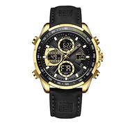Naviforce Montres numériques militaires pour hommes Montre bracelet en cuir multifonction à quartz analogique étanche Montres, Doré noir, Tendance