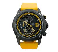 Naviforce NF8033. Montre à quartz pour homme avec bracelet en silicone jaune, boîtier noir et cadran de la même couleur avec détails jaunes, blancs et argentés, citronier