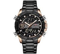 Naviforce - NF9146S - Montre-Bracelet à Quartz analogique numérique Double Mode pour Hommes, Bracelet en métal, étanche (Bande: Noir/Index: Or Rose, Argent)
