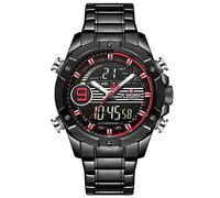 Naviforce - NF9146S - Montre-Bracelet à Quartz analogique numérique Double Mode pour Hommes, Bracelet en métal, étanche (Bande: Noir/Index: Rouge, Argent)