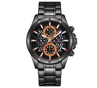 Naviforce - NF9149 - Montre-Bracelet à Quartz analogique pour Homme, Bracelet en métal, étanche (Bande: Noir/Index: Orange)