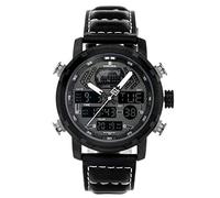 Naviforce - NF9160 - Montre-Bracelet numérique à Quartz analogique et à Quartz de la Mode pour Hommes, Bracelet en Cuir, étanche (Bande: Noir avec Coutures Grises/Index: Gris)