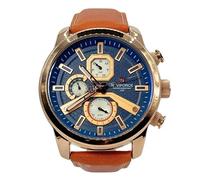 Naviforce NF9211L. Montre à quartz pour homme avec bracelet en cuir orange, boîtier en or rose et cadran bleu avec détails en or rose, blanc et noir., beige
