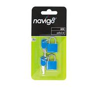 navig8 Lot de 2 mini cadenas - Bleu - Cadenas de voyage avec clés - Petits cadenas pour valises, bagages, casier de gym, sac, sacs d'école - Lot de 2