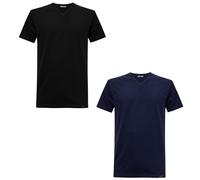 Navigare T-Shirt 100% Coton, Art. 812, Lot de 2 pièces, Col en V, Assortiment (1 Noir, 1 Bleu) M