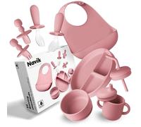 Navik | Coffret repas bebe | Assiette ventouse pour bébé | Tasse apprentissage bebe | Bol et bavoir | Couverts bébés | Rose