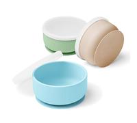 Navik | Set bol ventouse pour bébé avec couvercle en silicone | bol bebe anti renversement | bol bebe 1er age | coffret repas | Bleu, vert et beige