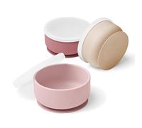 Navik | Set bol ventouse pour bébé avec couvercle en silicone | bol bebe anti renversement | bol bebe 1er age | coffret repas | Rose, rose pâle et beige