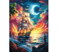 Navire ancien sur un océan ardent 1000 Pieces Casse-tête Pour Ado En Carton Haute Qualité Scène de conte de fées dessin animé Facile Débutant Activité Familiale Soirée Entre Amis Cadeau Fête Des Mères
