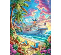 Navire de croisière sur la plage tropicale 1000 Pieces Casse-tête Amateur D'Art En Carton Haute Qualité Conte de fées d'accompagnement magique Difficile Niveau Expert Décoration Murale Cadeau Fête Des