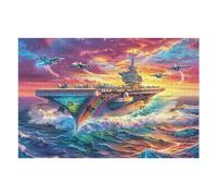 Navire de Guerre dans la Lueur du Coucher du Soleil sur l'Océan 1000 Pièces Puzzle Collectionneur en Carton Haute Qualité Haute Difficulté Décoration Murale Oeuvre d'art Cadeau Noël Premium 1000 PCS