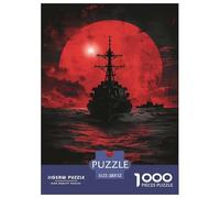 Navire de Guerre Puzzle 1000 Pièces Lune Rouge Puzzles Jeu D'Intelligence Décoration Intérieure en Carton 100% Recyclé pour Adultes Adolescents Et Enfants 52x38cm/1000pcs