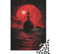 Navire de Guerre Puzzles 1000 Pieces Cadeau Unique mer de la Lune Rouge Challenge Toy À De Qualité Supérieure Peinture Art pour Adultes Enfants 1000pcs (75x50cm)