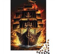 Navire Pirate en Feu Puzzle 1000 Pièces Jeu de Puzzle 1000 Pièces pour Adultes Scène Incendiaire Décoration Détente 52x38cm/1000pcs