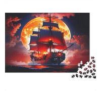 Navire Pirate Moonlight_1 Puzzle 1000 Pièces avec Découpe Précise, Jeu De Puzzle Classique Concentration Training Puzzle pour Un Tableau À Encadrer, Superbe Idée Cadeau 38x26cm/1000pcs