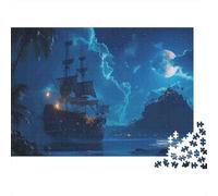 Navire Pirate Moonlight Puzzle 1000 Pièces Carton Premium pour Couples, Puzzle De Concentration, Amusement en Intérieur, Cadeau De Maison Neuve Idéal pour Nouveaux Mariés 52x38cm/1000pcs