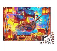 Navire Pirate Puzzle 1000 Pièces Papier pour Adultes Coffre au Trésor Jeu de Puzzle 1000 Pièces Décoration Détente 52x38cm/1000pcs