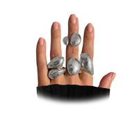 Navirix Ensemble de bagues géométriques dorées irrégulières et lisses qui ne ternissent pas - Bague minimaliste en forme de goutte d'eau, Acier allié, Aucune pierre précieuse